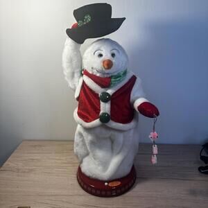 Rare HTF Gemmy Animated Snow Mister Snowman Singing Dances Snowflake Works